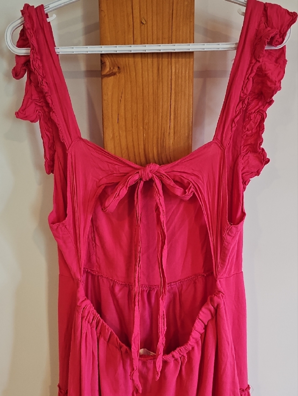 Sleeveless Ruffled Strap Hot Pink Maxi Dress